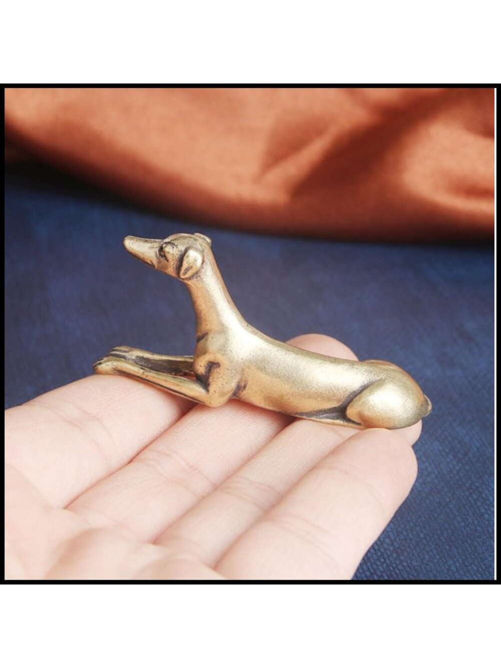 Solid Brass Greyhound Miniature Desk Ornament Statue 2pc